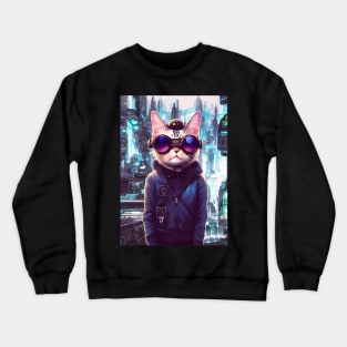 Cool Japanese Techno Cat In Japan Neon City Crewneck Sweatshirt